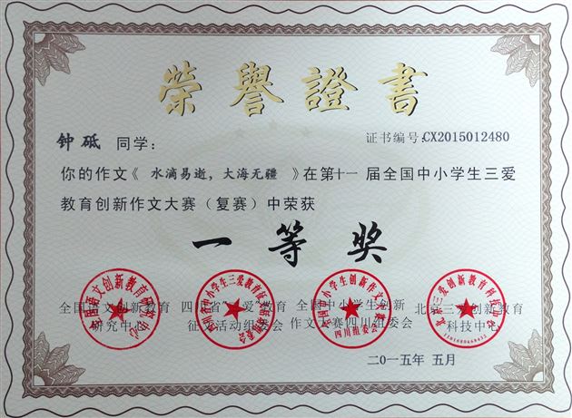 喜报:棠外学子在2015年全国创新作文大赛高中组复赛中获佳绩