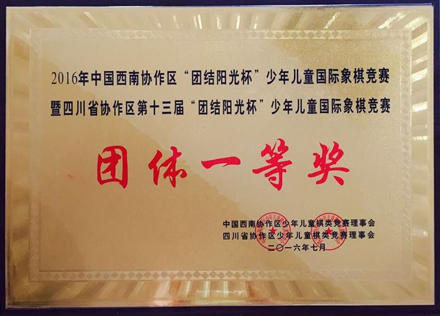 棠外实验幼稚园在2016中国西南协作区“团体阳光杯”少儿国际象棋竞赛中荣获团体一等奖