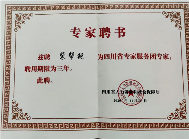 喜报!棠外裴帮锐老师被聘为四川省专家服务团专家